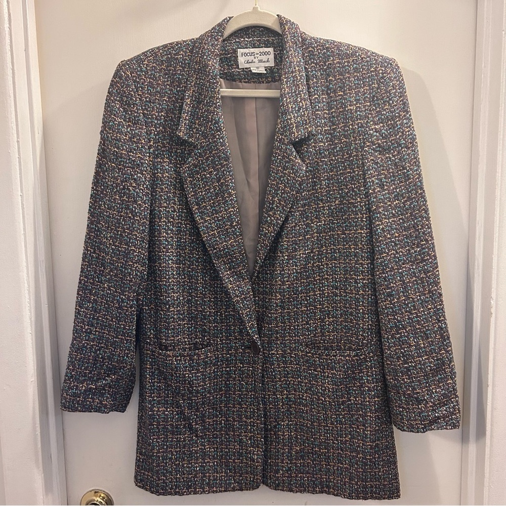 Vintage Focus 2000 Silk Tweed Blazer Jacket Women’s Size 10 Multi-Colored